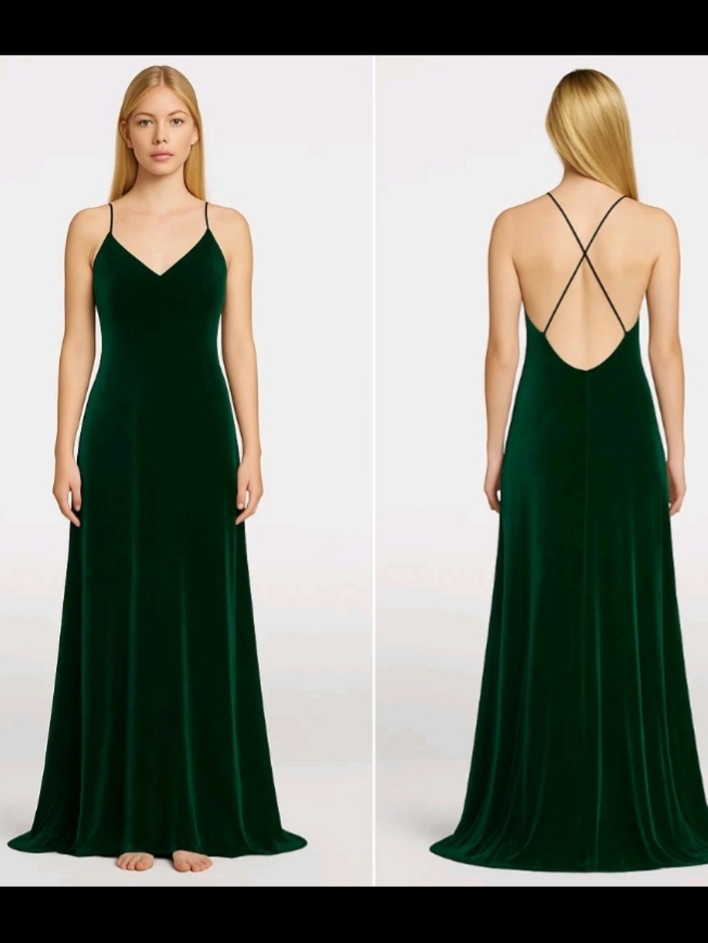 Reformation Emerald Green Maxi Slip Dress, Velvet (rayon & silk) Medium.